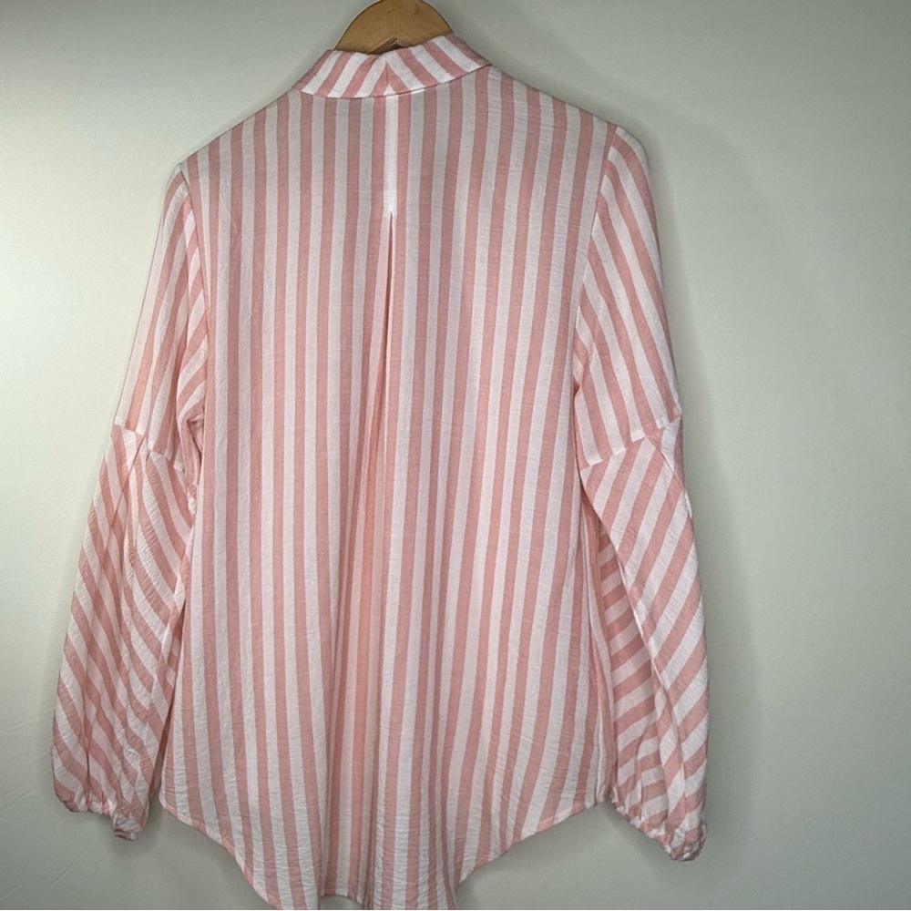 Chico's Pink and White Striped Button Down Shirt - Picture 3 of 5